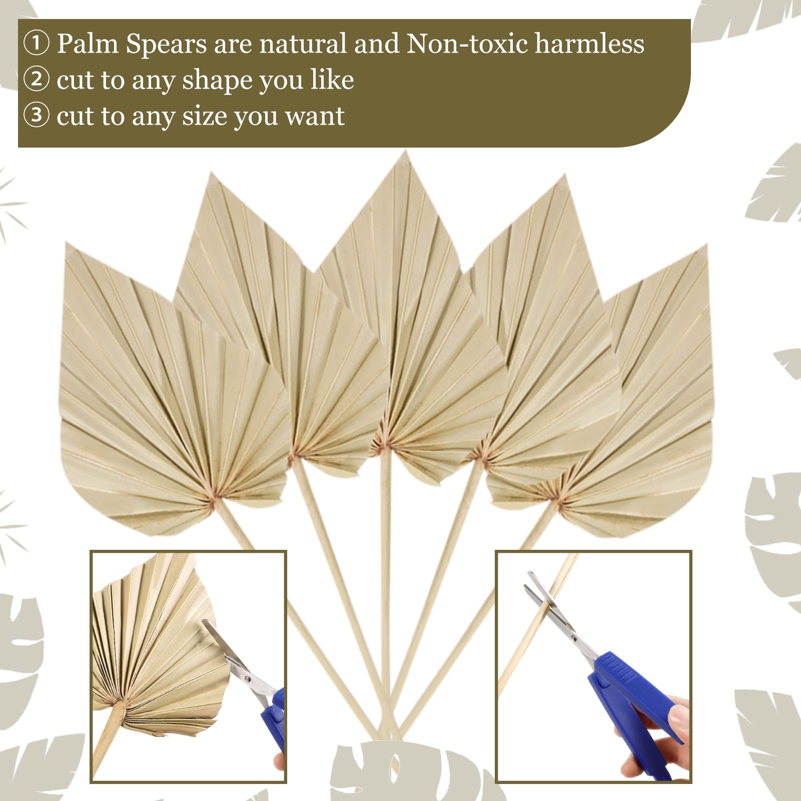 Chenkaiyang 20 Pcs Boho Dried Palm Spears Leaves Bulk, Small Natural Dried Real Palm Fans,Dried Palm Leaves With Stem Dried Leaf