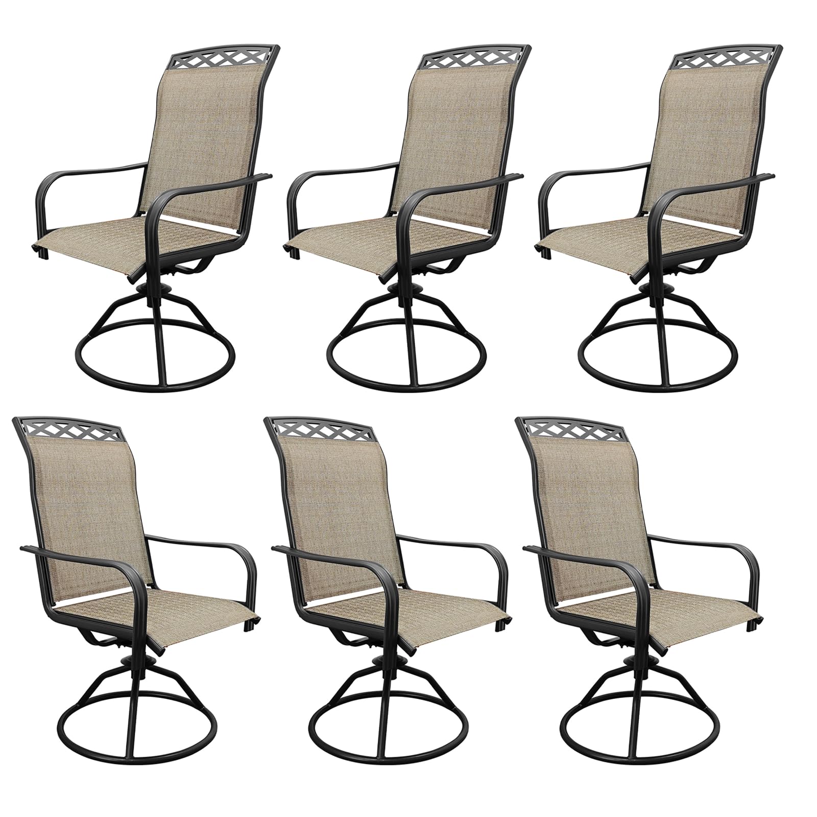 Shgj&Soft Patio Swivel Chairs Set Of 6, Waterproof Outdoor Dining Chairs With All-Weather Textilene Mesh For Deck, Garden, And B