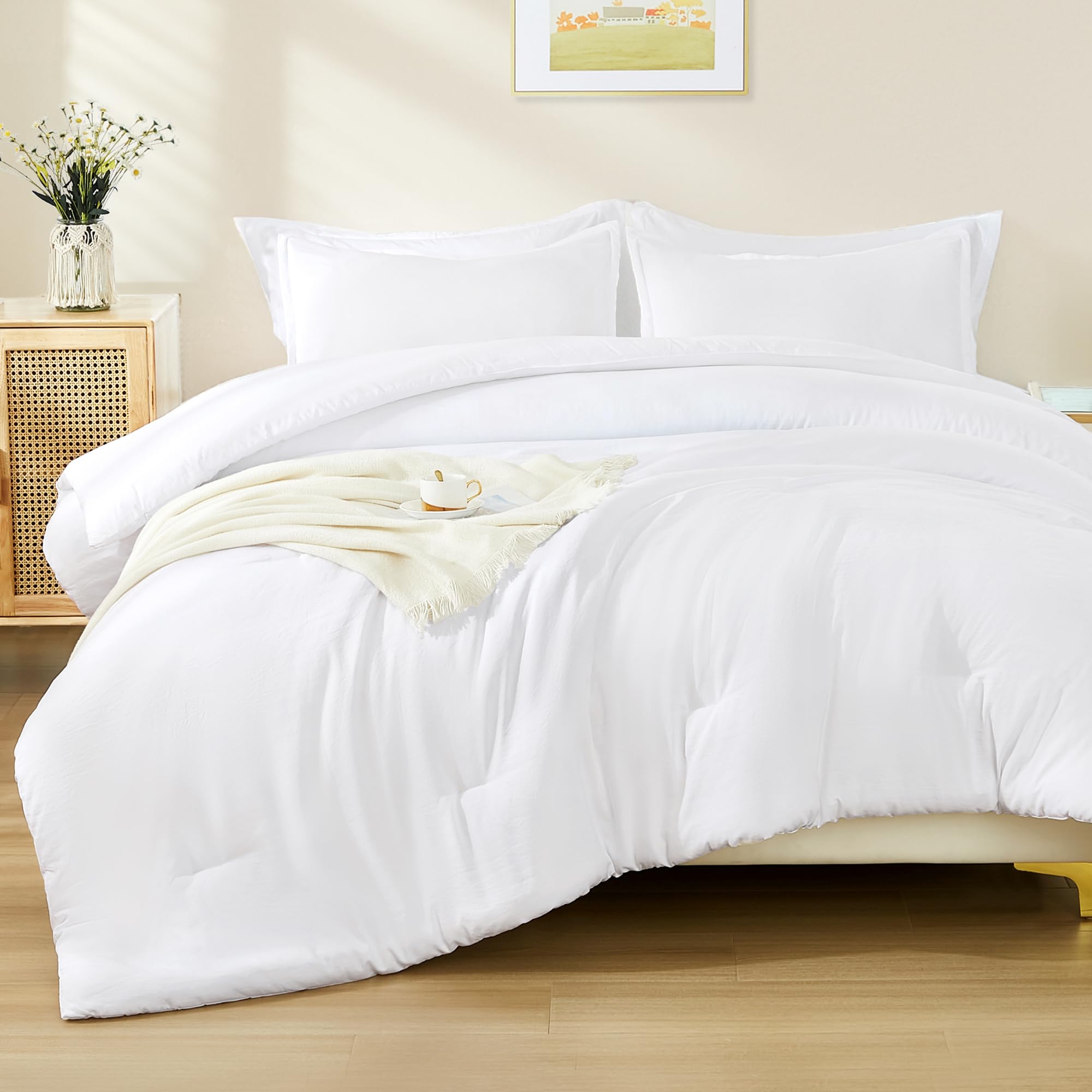 Andency White Comforter King Size - 7 Pieces Bed In A Bag King Bedding Comforter Sets, Summer Solid Soft Lightweight Comforter W