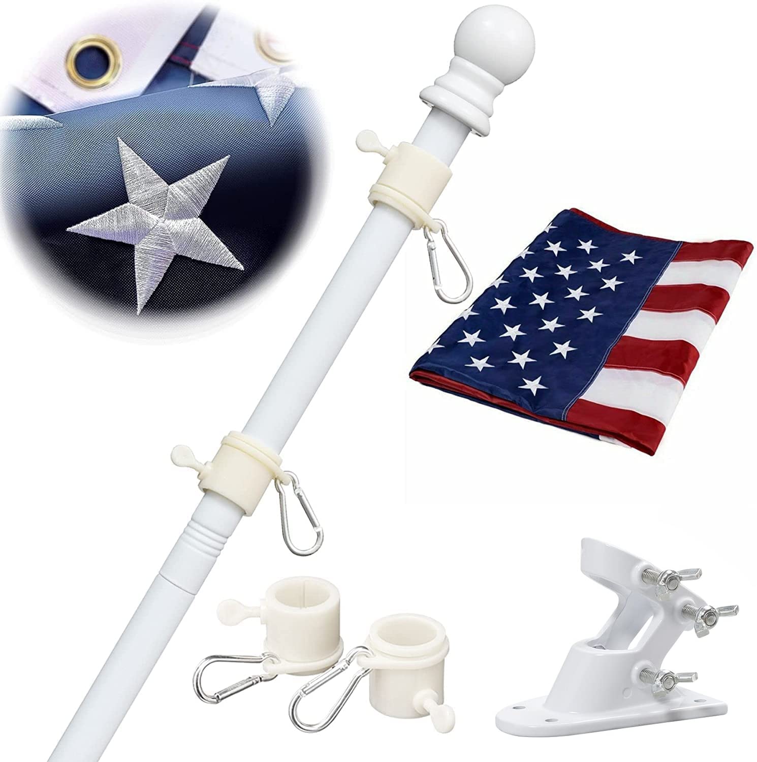 Flag Poles For Outside House With American Flag 3X5 - Flag Pole Kit Includes 6Ft Tangle Free House Flag Pole,Embroidered Us Flag