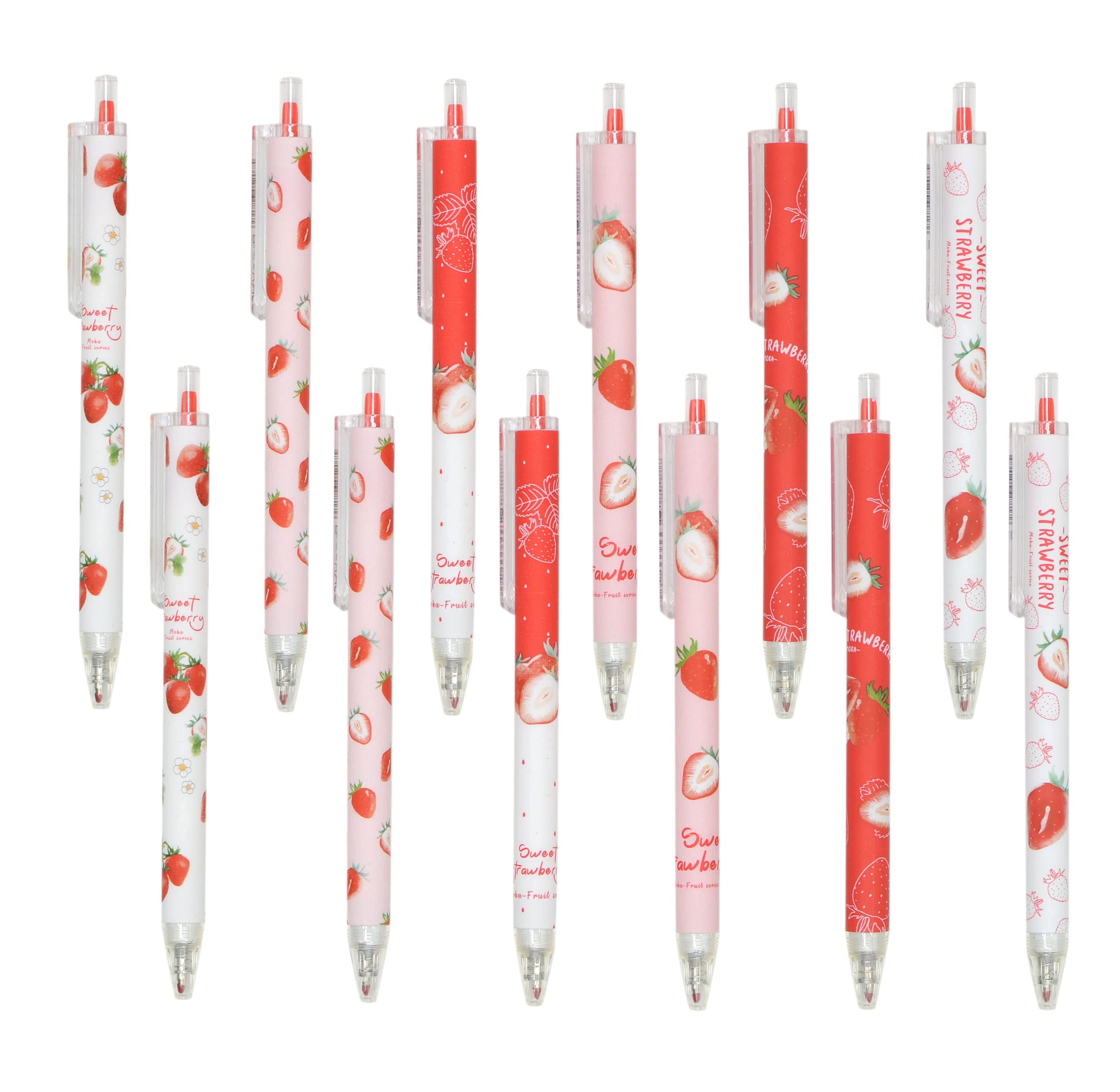 Yyaaloa 48Pcs Cute Pens Black Gel Ink Pens Retractable Pens For Kids Girls Boys Women Office School Supplies (Red Strawberry Pen