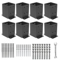 Axwhys 4  4 Post Base 8 Pcs, (Inner Size 3.6'X3.6') Post Brackets, Heavy Duty Black Metal Powder-Coated Thick Steel Post Ancho