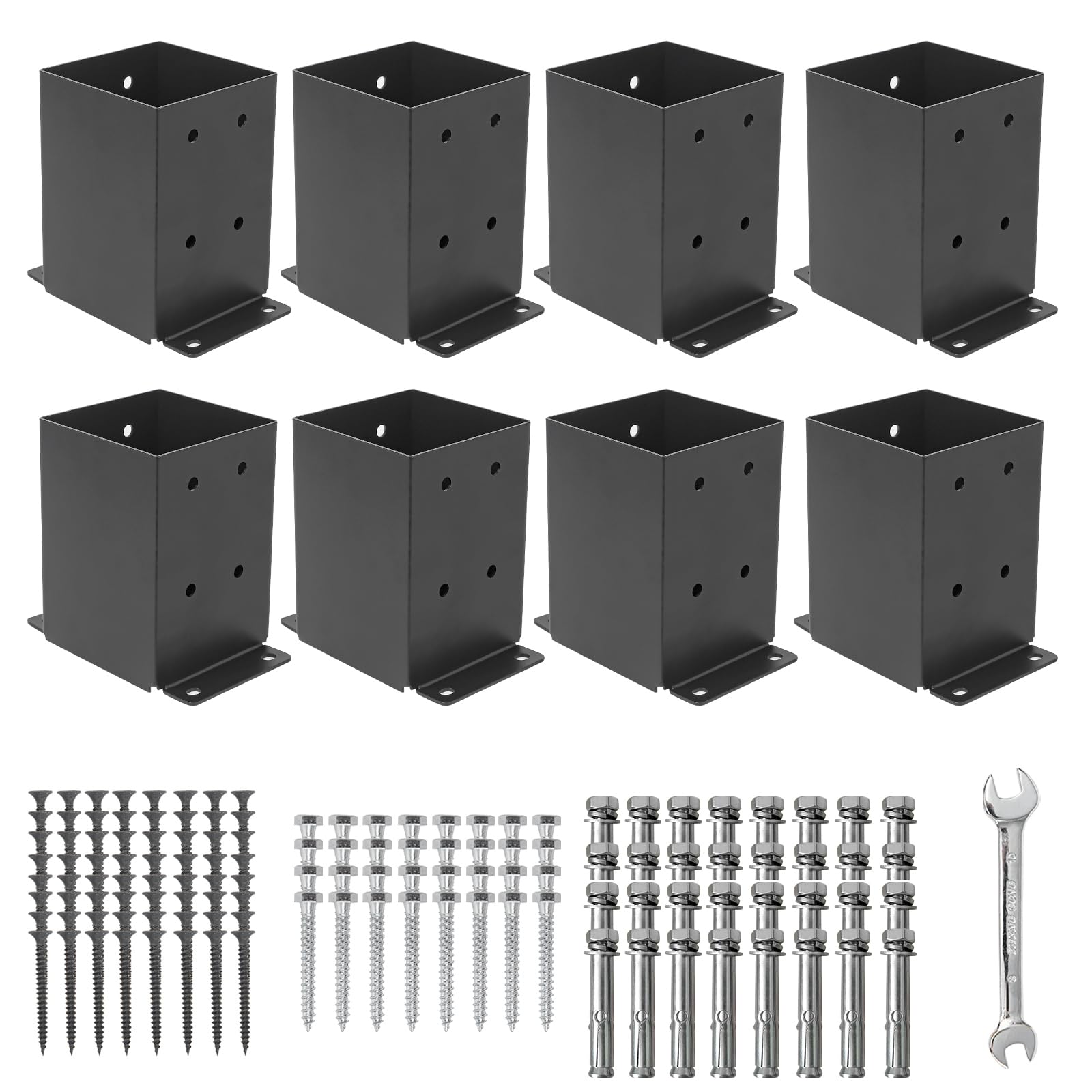 Axwhys 4  4 Post Base 8 Pcs, (Inner Size 3.6'X3.6') Post Brackets, Heavy Duty Black Metal Powder-Coated Thick Steel Post Ancho