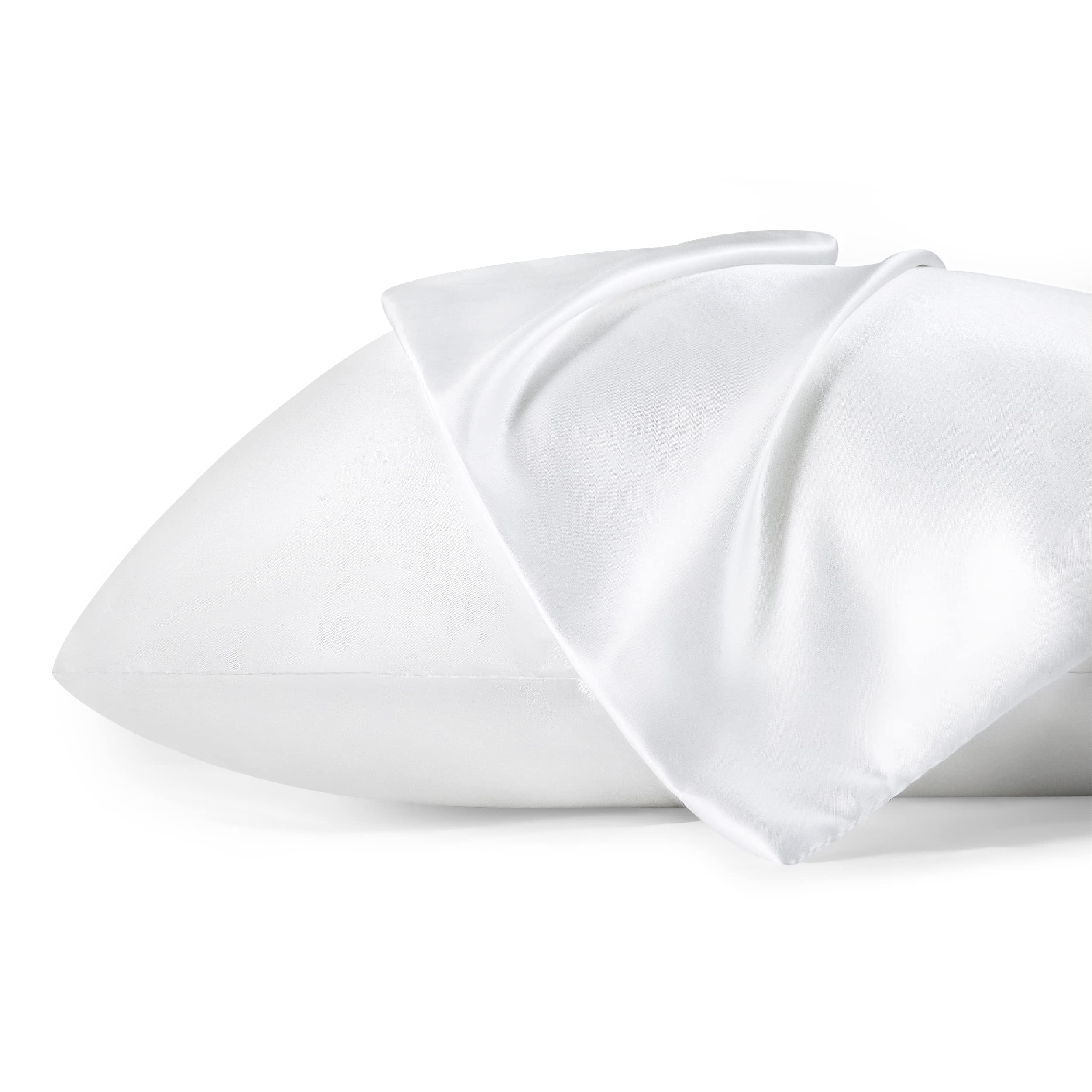 Bedsure Satin Pillowcase For Hair And Skin - White Zipper Pillow Cases Queen Size Set Of 2, Similar To Silk Pillow Cases, Silky