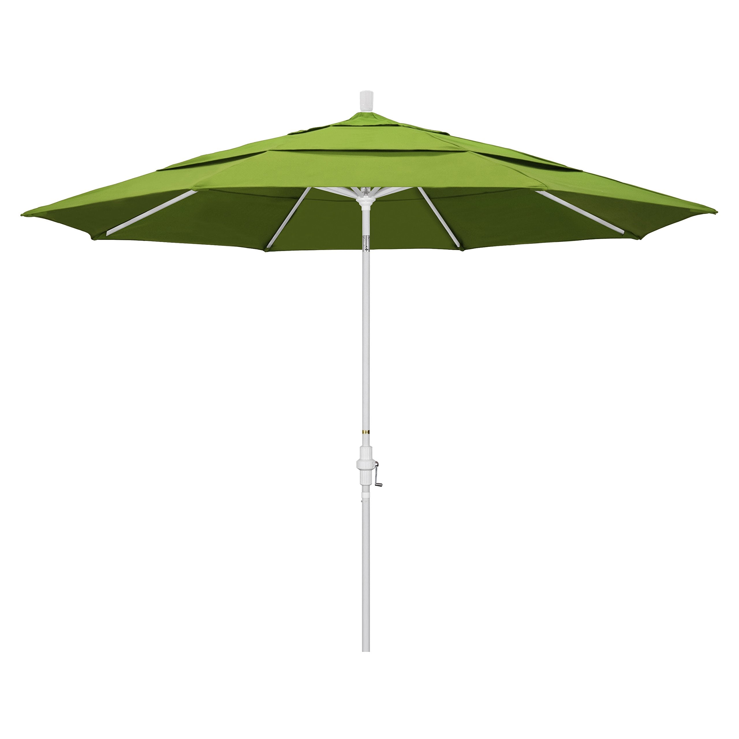 California Umbrella 11' Round Aluminum Market Umbrella, Crank Lift, Collar Tilt, White Pole, Sunbrella Macaw