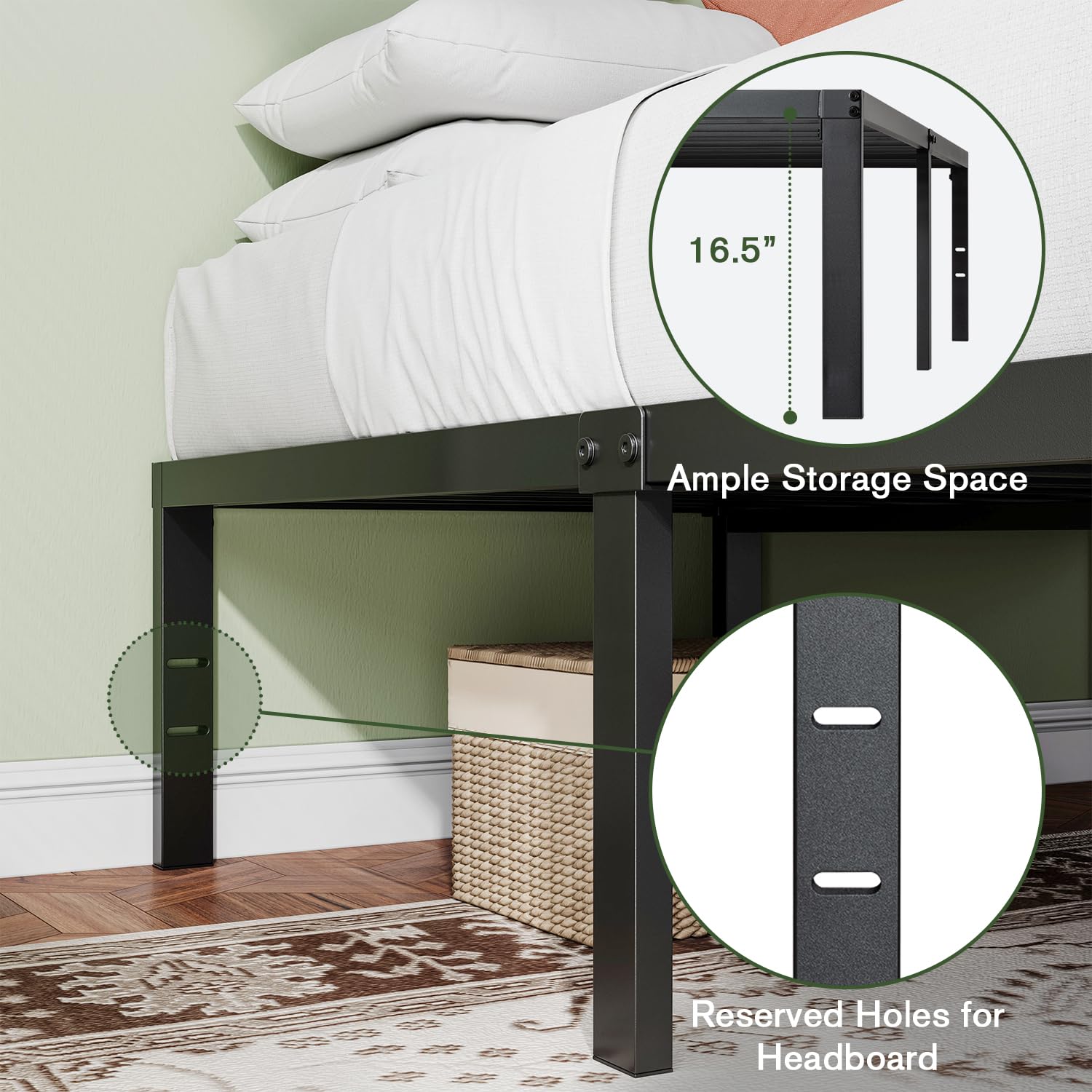 Imusee Heavy Duty Twin Size Platform Bed Frame With 18 Inch Large Under Bed Storage Space, Sturdy Metal Frame/Mattress Foundation/No Box Spring Needed/Easy Assembly/Noise-Free