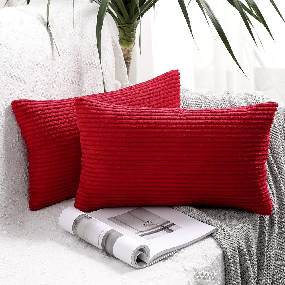 Miulee Pack Of 2 Corduroy Pillow Covers 12 X 20 Inch Lumbar Throw Pillow Covers Red Pillowcases For Sofa Bedroom Couch