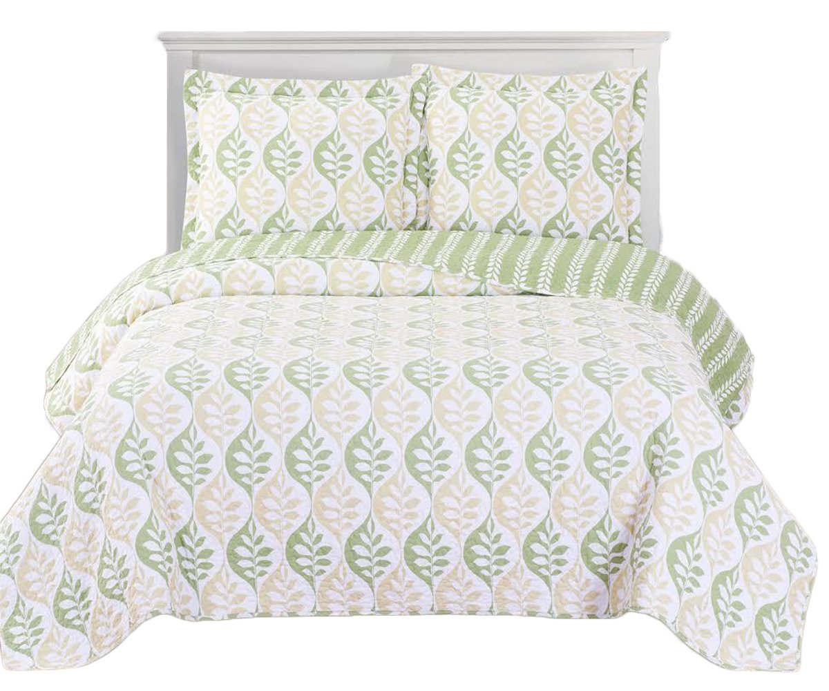 Royal Tradition Gia Reversible Coverlets, Queen Over-Sized 3Pc Quilt Set (92-Inch Wide X 96-Inch Long) Lightweight Bedspread