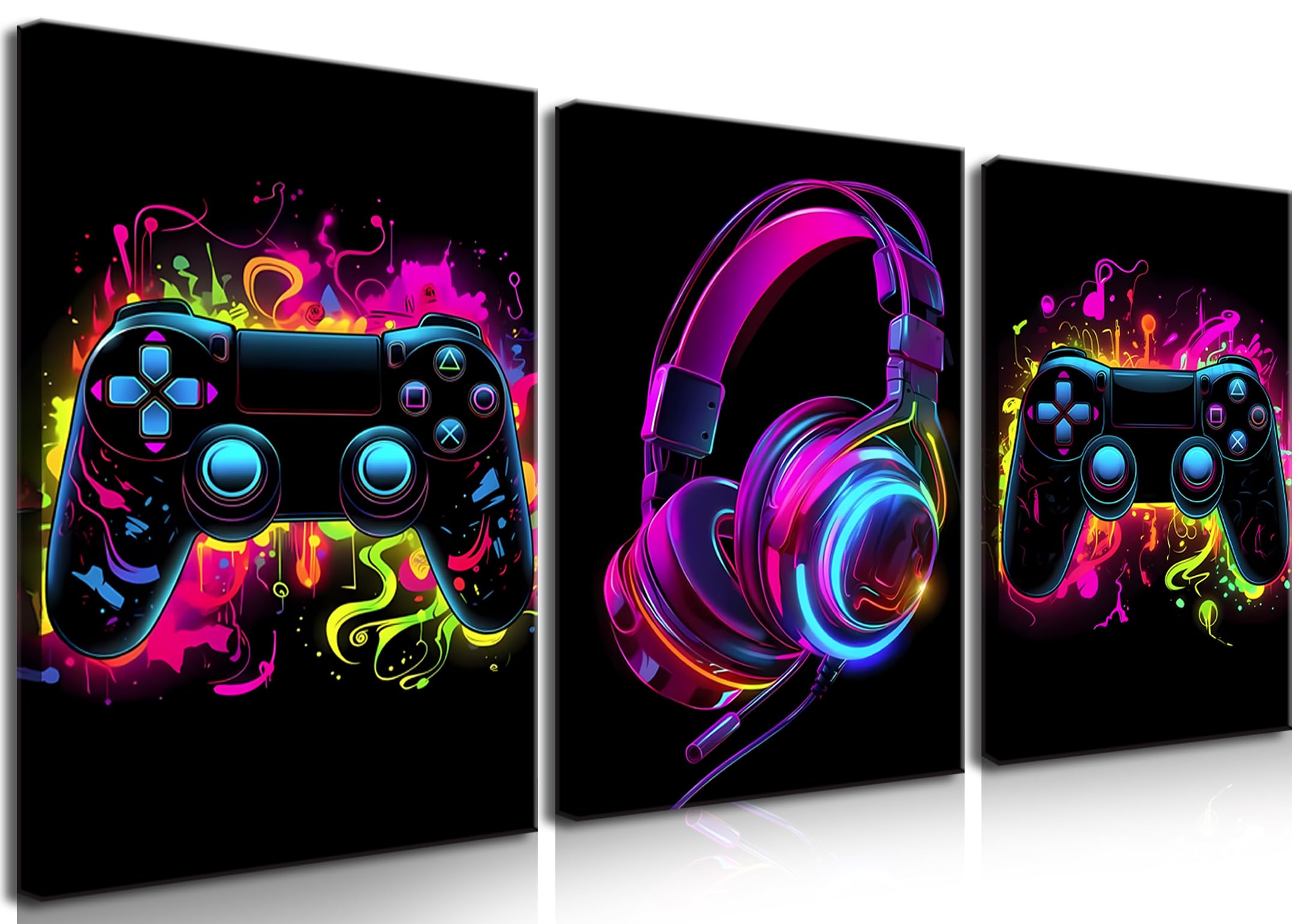 BGFCE Game Room Decor Set of 3, Neon Gaming Video Game Room Wall Art, Gaming Canvas Paintings Posters Prints for Teen Boys Room 