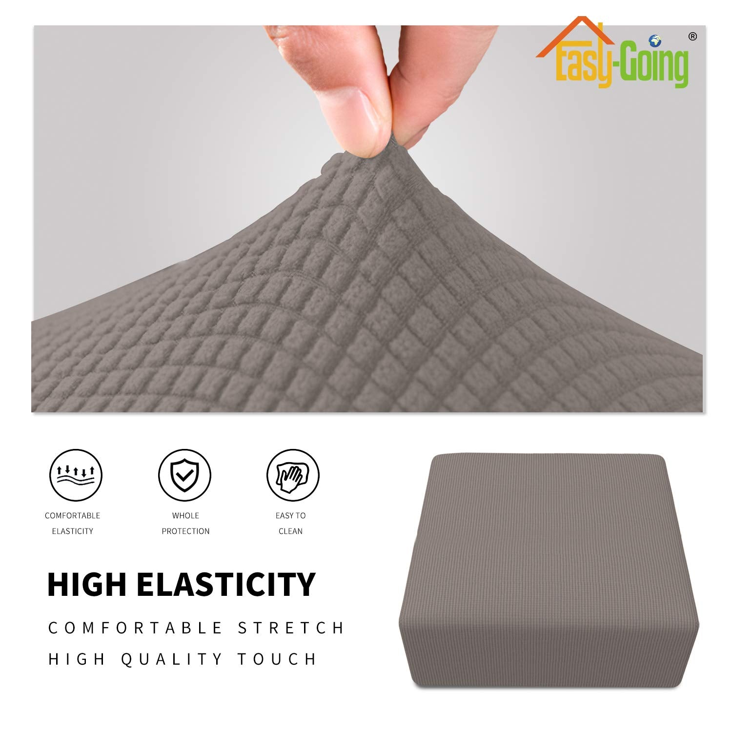 Easy-Going Stretch Ottoman Cover Folding Storage Stool Furniture Protector Soft Rectangle Slipcover With Elastic Bottom (Medium,Taupe)