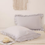 Beige Gray Pillow Shams Cute Ruffle Standard Pillowcases Solid Pillow Cover Set Of 2 Shabby Chic Soft Light Gray Pillowcases 2 P