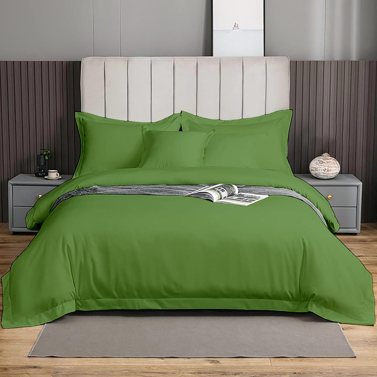 Ebeddy Linens Moss Duvet Cover Set Super King 98X108 Size Egyptian Cotton Luxury Soft & Breathable Comforter Cover With Hidden Z