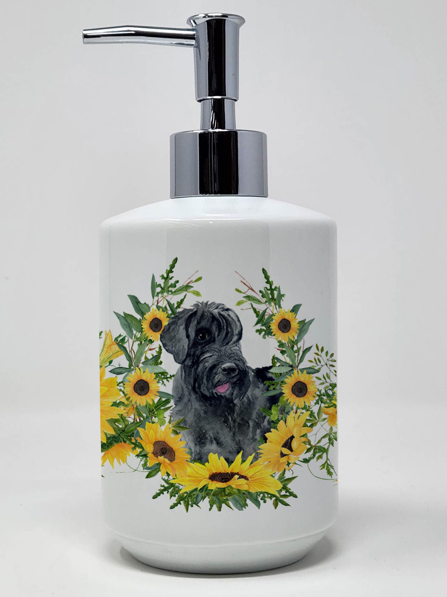 Caroline's Treasures CK2852SOAP Giant Schnauzer in Sunflowers Ceramic Soap Dispenser Hand Soap Dispenser Pump Bottles for Bathro