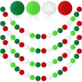 MARFOREVER 4 Pack 26.3 Feet Christmas Pom Pom Garland Ornaments Red White Green 30 Balls Christmas Felt Ball Garland Hanging Sup