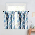 MRTREES Short Bathroom Curtains for Small Window, Short Blackout Curtains Leaf Printed Blue Farmhouse Short Cafe Curtains Decor 
