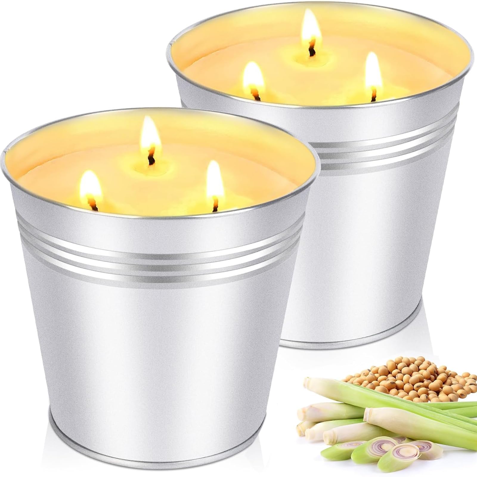 Citronella Candles Outdoor Large: 2 x 17oz 3-Wick Bucket Candle for Home Patio Candle up to 180 Hours, Summer Camping Huge Candl