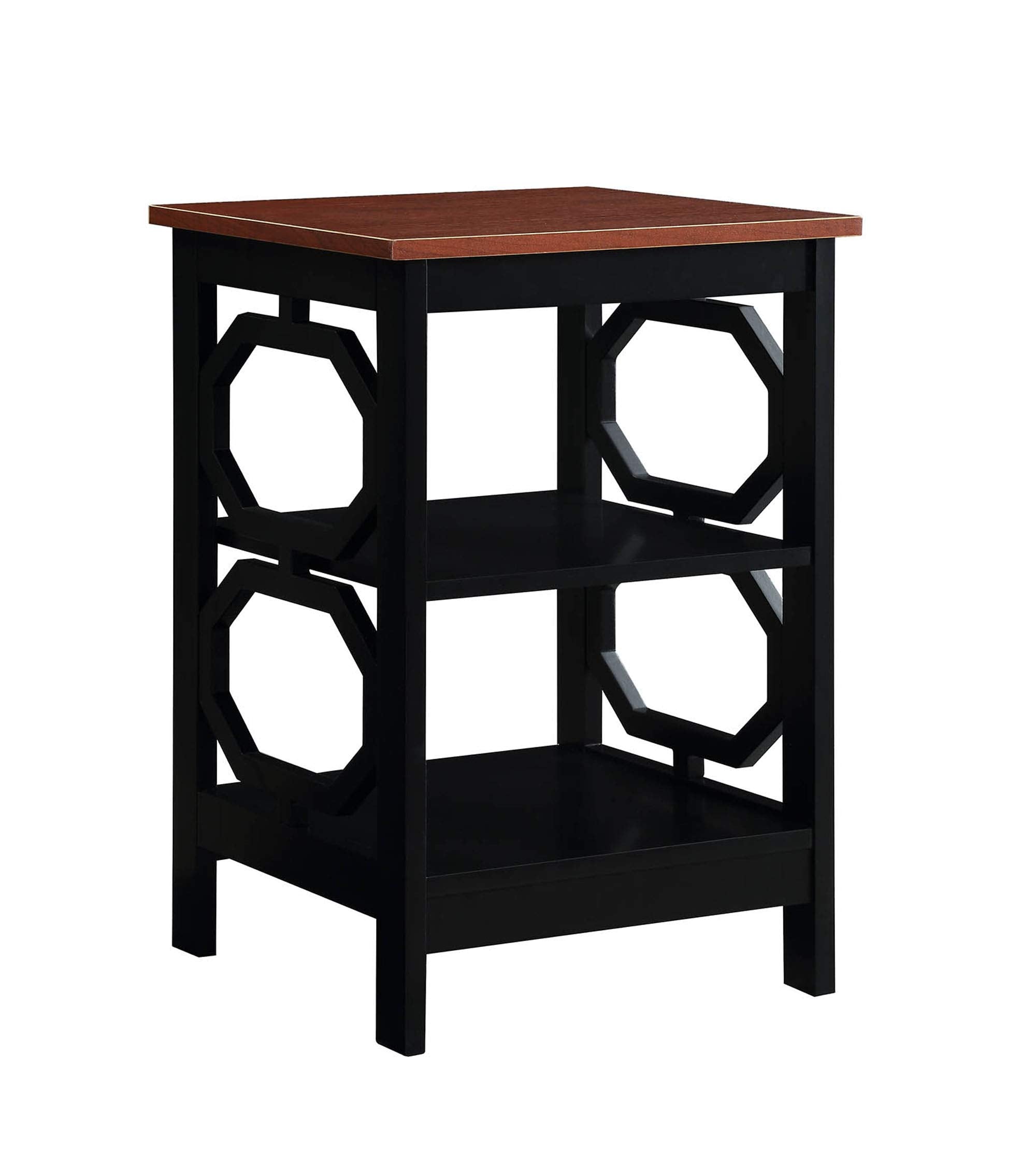 Convenience Concepts Omega End Table with Shelves, Cherry Top/Black