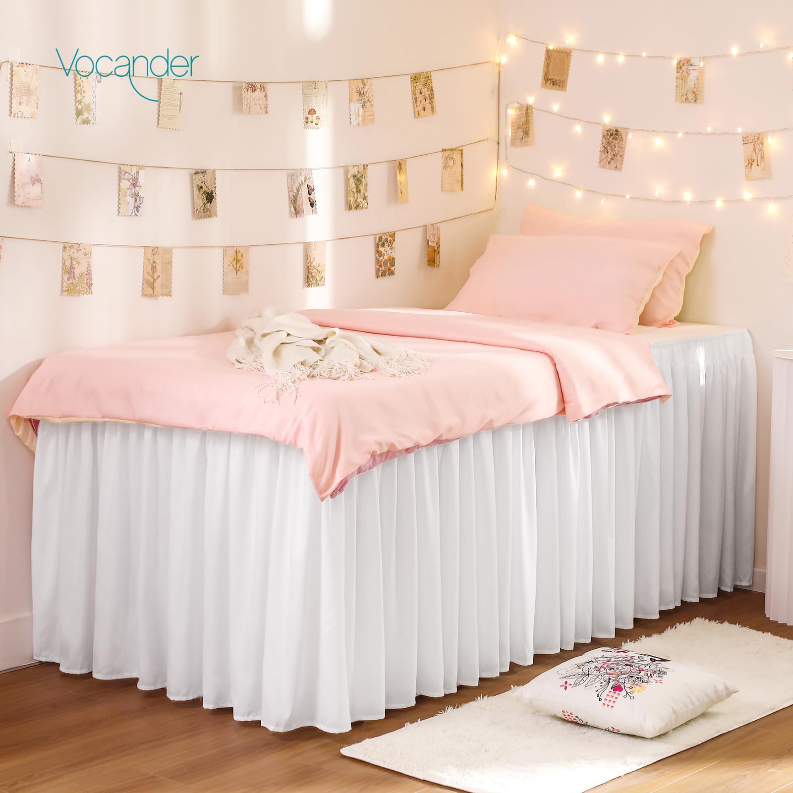 Vocander Dorm Bed Skirt Twin Xl 46 Inch Drop Extra Long Bedskirt Easy To Put On Elastic Wrap Around Dust Ruffle Microfiber Fabri