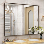CHARMOR 48x40 Bronze Bathroom Mirror, Brushed Bronze Metal Frame Mirrors for Wall, Rounded Rectangle Bronze Mirror for Vanity,Fa
