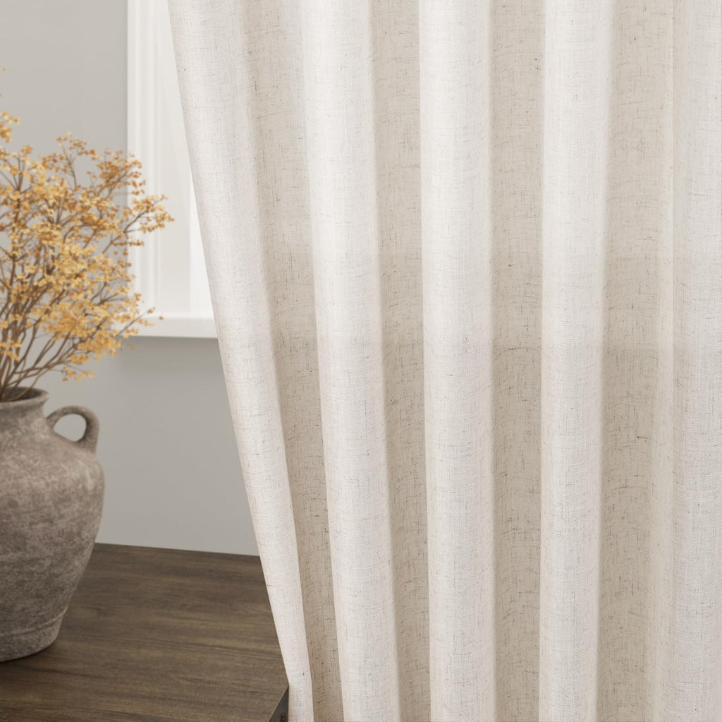 Nanspring Beige Cafe Curtains 24 Inches Long 2 Panels Back Tab Rod Pocket Half Kitchen Window Curtains Over Sink Short Linen Sem