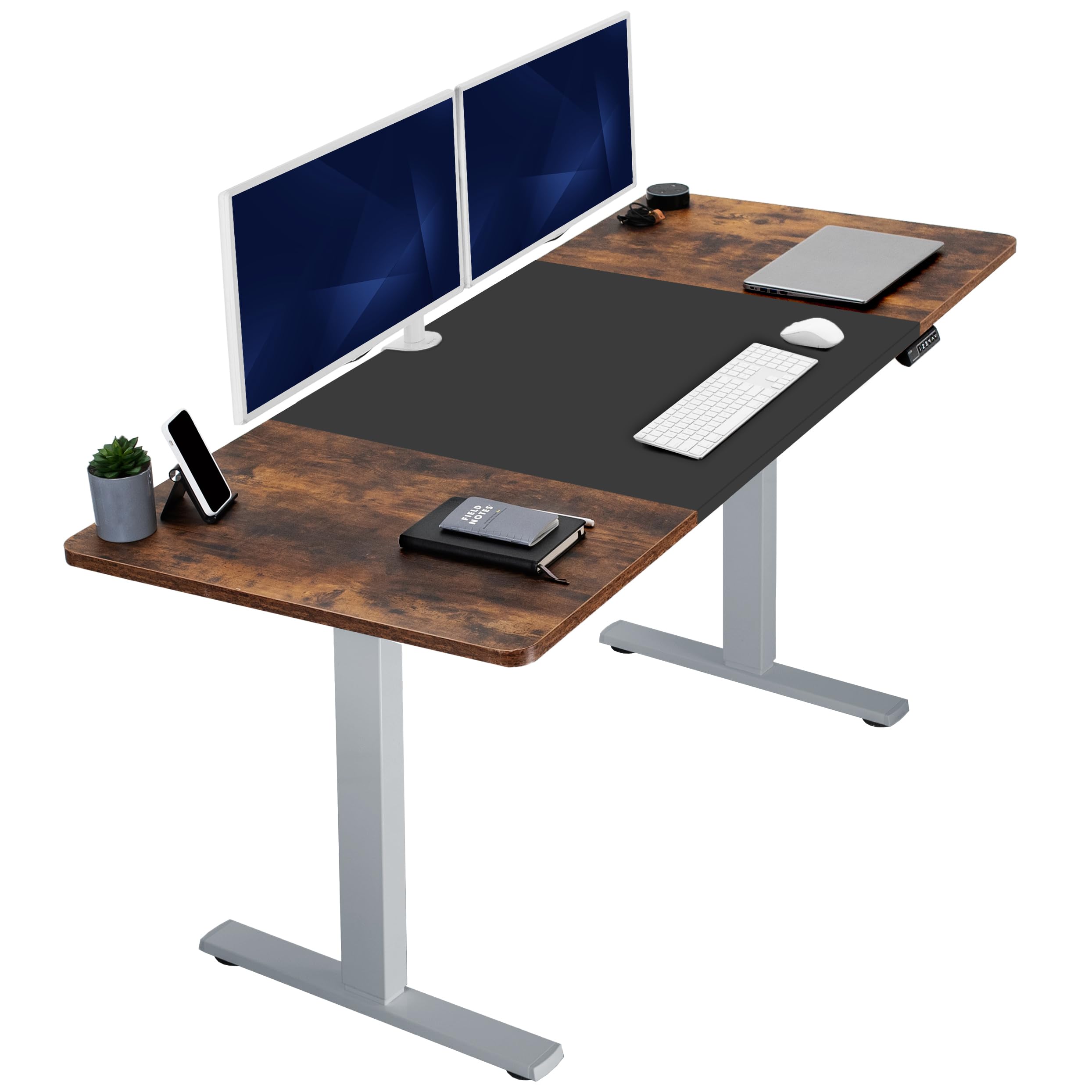 VIVO Electric 71 x 30 in Rustic Standing Desk, Memory Height Adjustment, 1B Series, Holds 220 lbs, Black and Vintage Brown Top, 