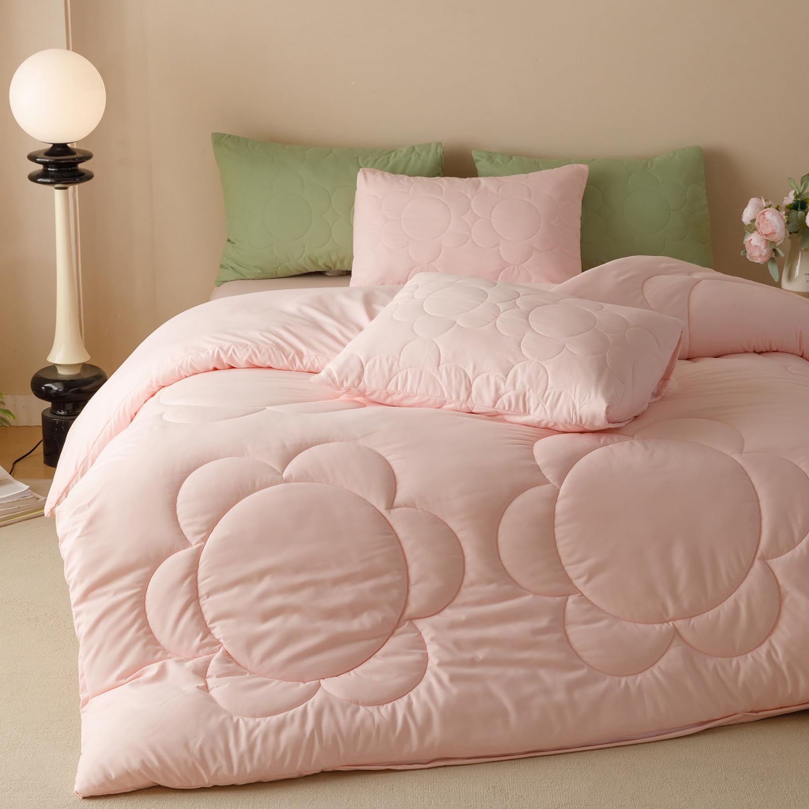 Luxlovery Pink Sunflower Comforter Set Full Light Pink Quilts Blush Pink Bedding Comforter Set Boho Farmhouse Plain Color Soft B
