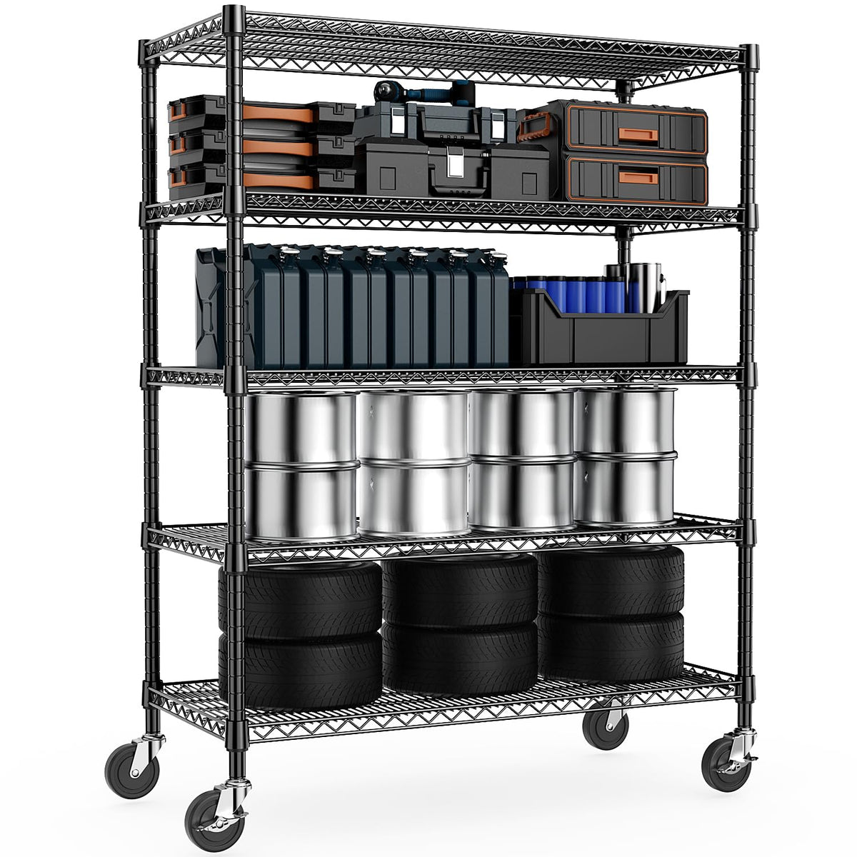 Mzg 2200 Lbs Garage Shelving 5 Tier Industrial Metal Shelving Units For Commercial, Basement, Pantry, Warehouse, School, Black H