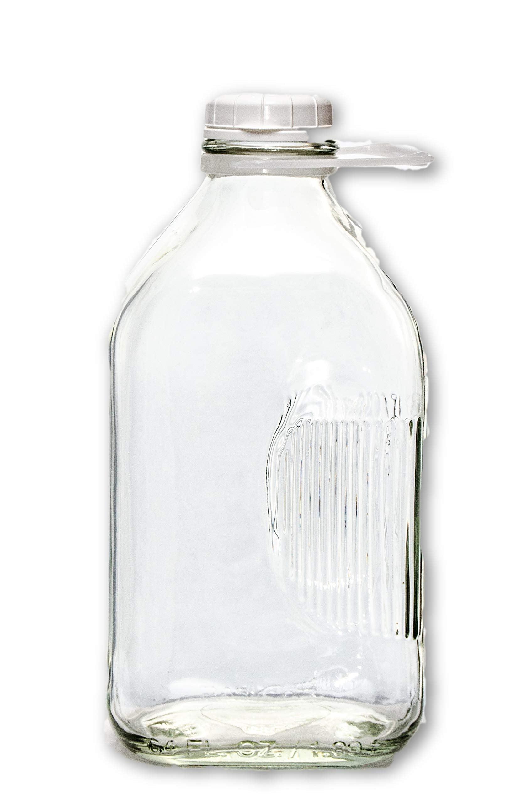 The Dairy Shoppe 2 Qt Heavy Glass Milk Bottle with Handle & Cap, 64 Oz, 1/2 Gal.