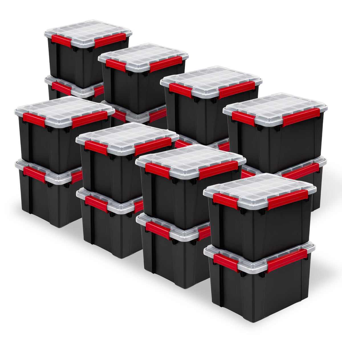 Sterilite 16 Pack Gasket Box, Stackable Plastic 8.5 Gallon Storage Container with Lids, Black  Waterproof and Dustproof Tote fo