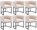 Vescasa Linen Upholstered Dining Chairs With Barrel Back, Mid Century Modern Padded Restaurant Chairs With Black Metal Frame For