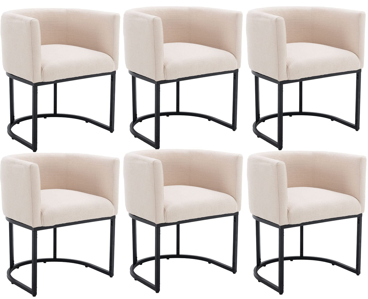 Vescasa Linen Upholstered Dining Chairs With Barrel Back, Mid Century Modern Padded Restaurant Chairs With Black Metal Frame For
