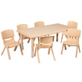 Flash Furniture Adjustable Classroom Activity Table with 6 Stackable Chairs, Rectangular Plastic Activity Table for Kids, 24" W x 48" L, Natural