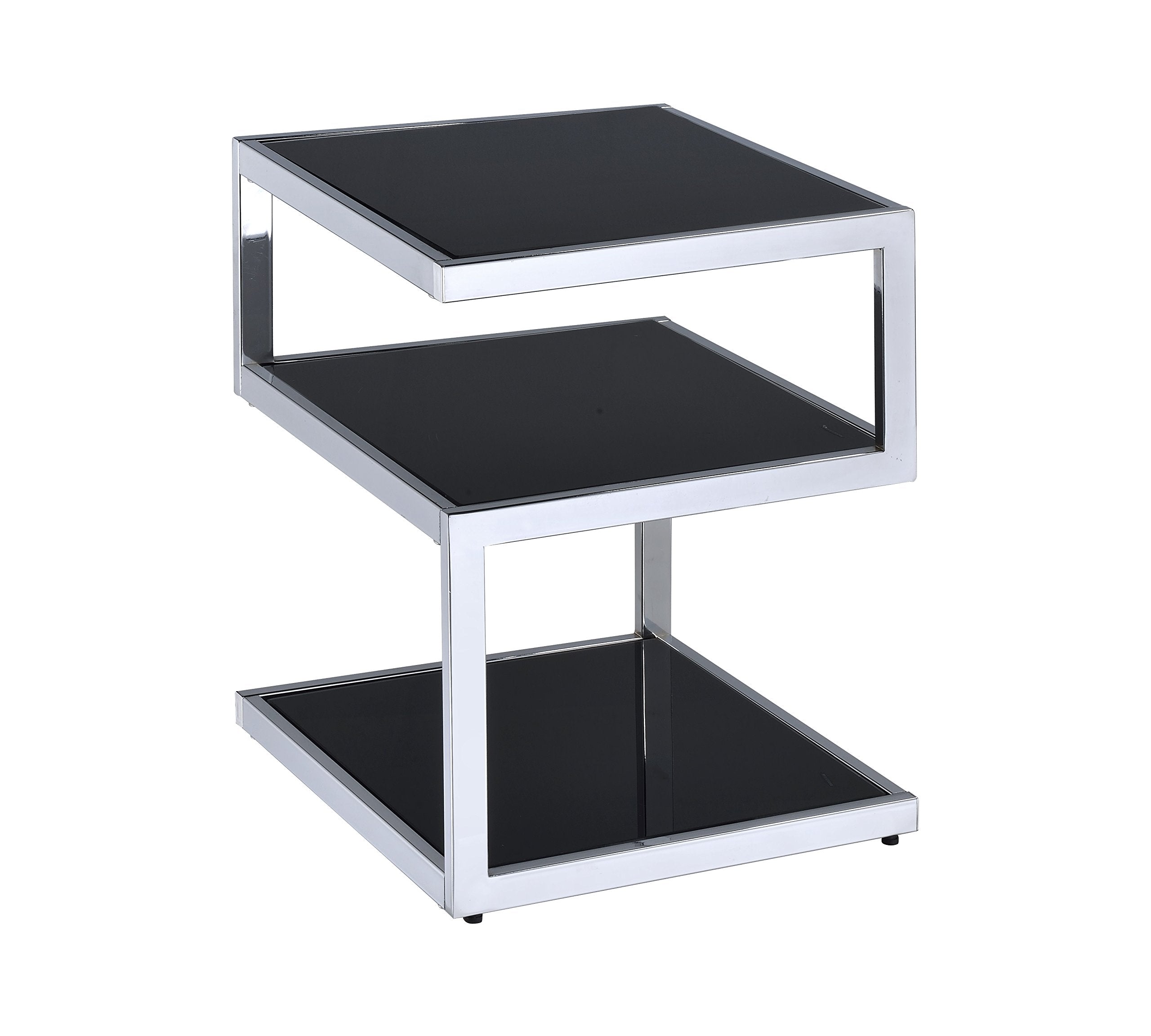 Acme Alyea Metal End Table with 3-Tier Shelves in Black and Chrome