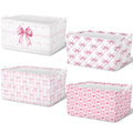 Bulyoou 4 Pcs Pink Bow Storage Basket for Gifts Collapsible Girls Coqutte Pink Storage Bins with Handle Cute Preppy Foldable Lau
