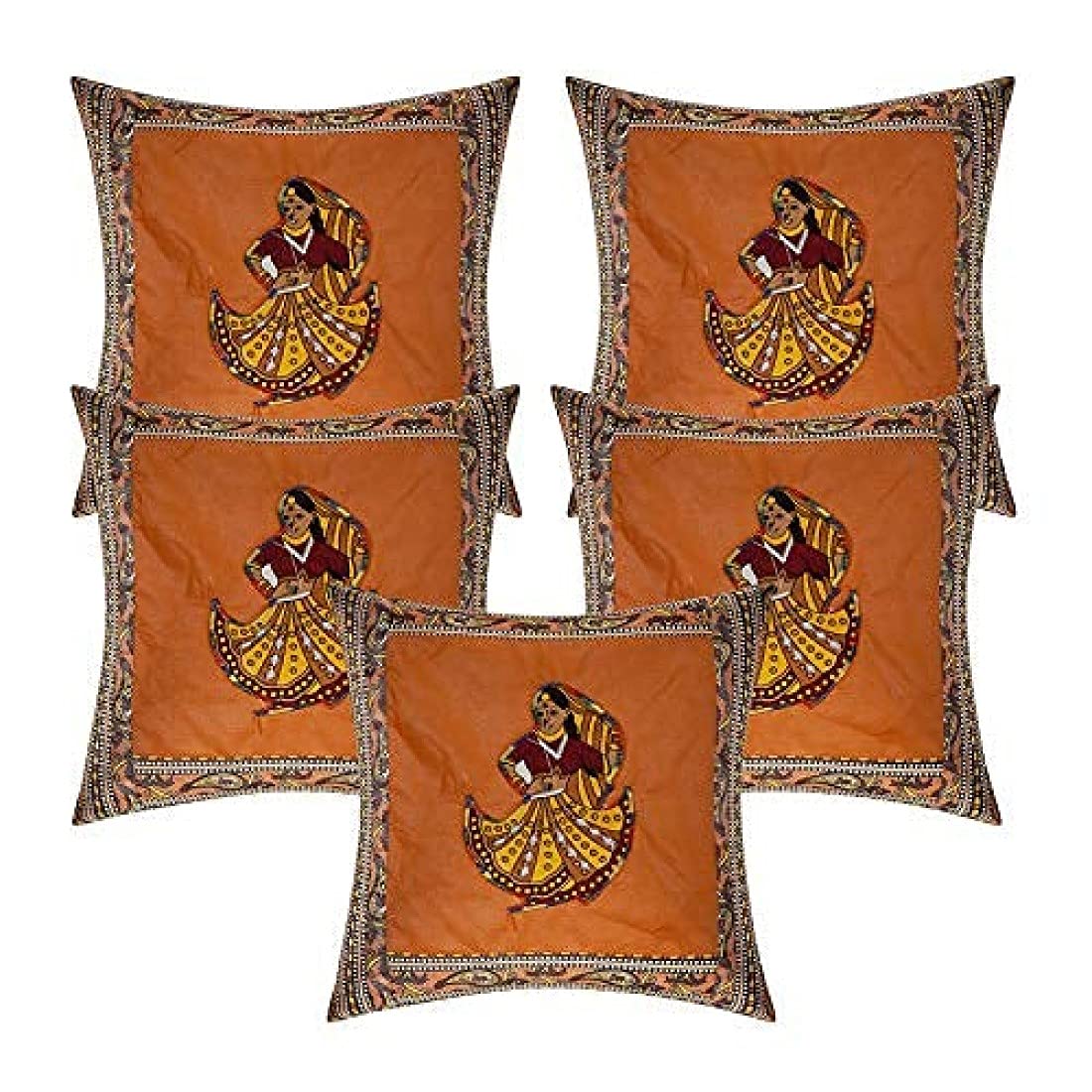 CasaNest Cotton Cushion Cover, Trditional Style Set Of 5 Pcs, Size:16X16 Inch, Cushion For Sofa/Room, Colour: Gold 25