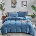 Clothknow Blue Velvet King Size Comforter Set 3Pcs Fluffy Bedding Comforter Sets Lake Blue Comforter King Soft Cozy Comforter With 2 X Pillowcases