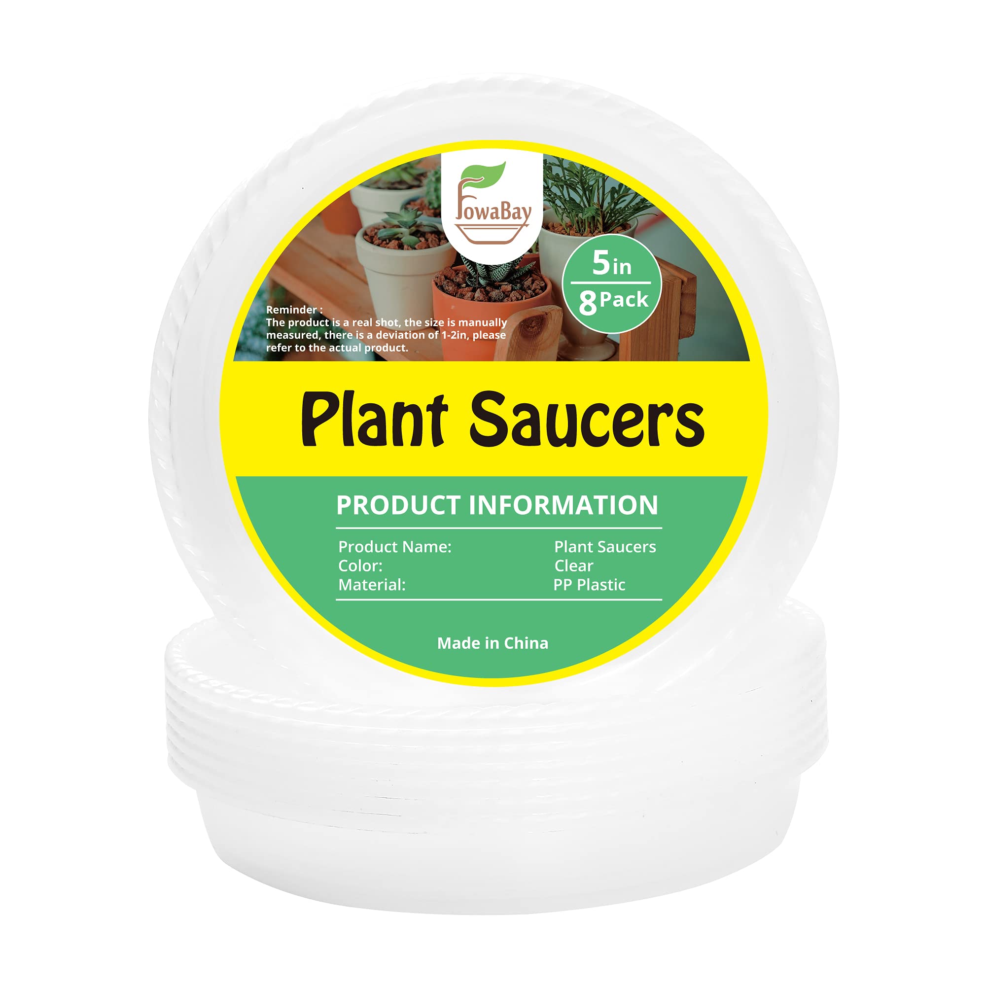 Fowabay 8 Pack Of 5' Clear Plant Saucer Drip Trays, Plant Tray For Indoor And Outdoor Plants, Thicker & Sturdier & Durable Plas