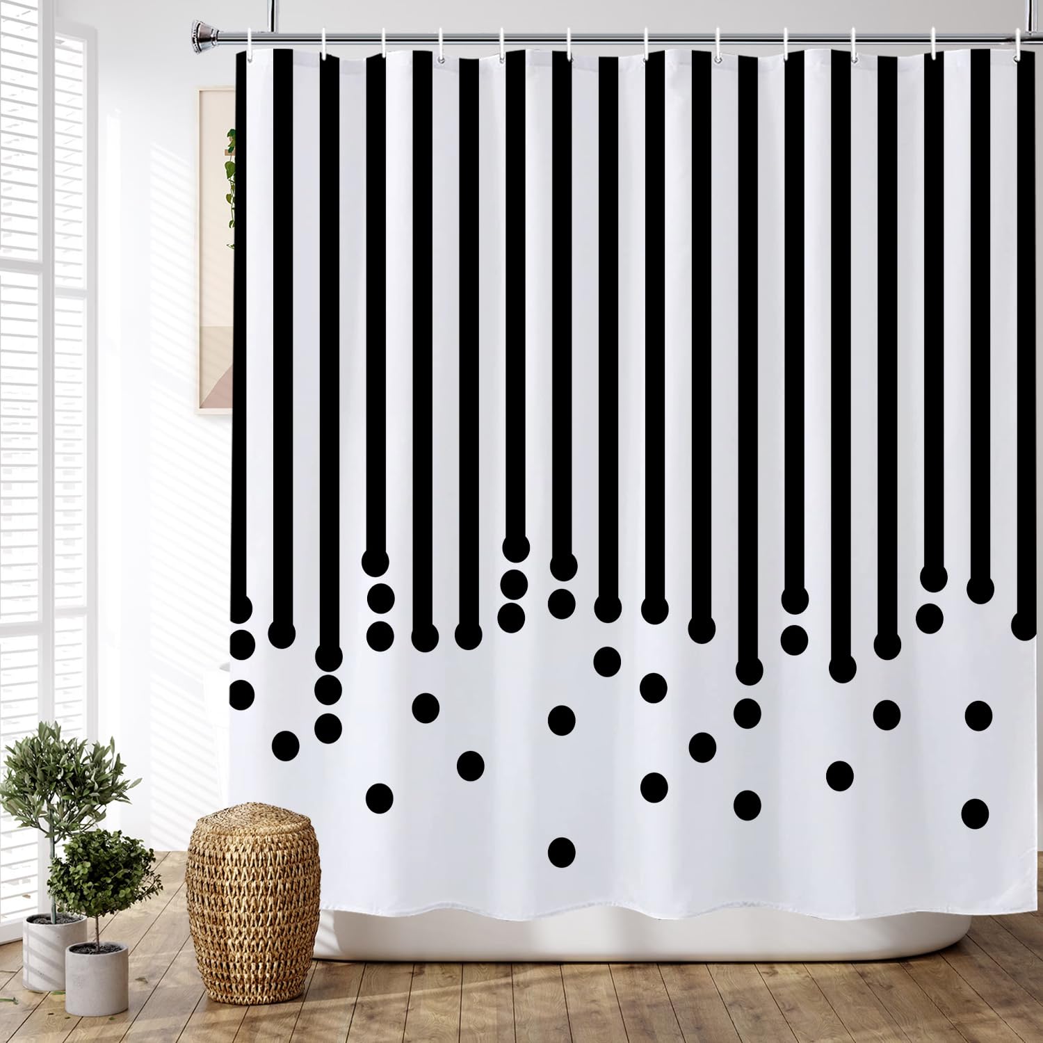 Chloroplastid Black And White Shower Curtain Modern Striped Shower Curtains For Bathroom Minimalist Rustic Farmhouse Waterproof