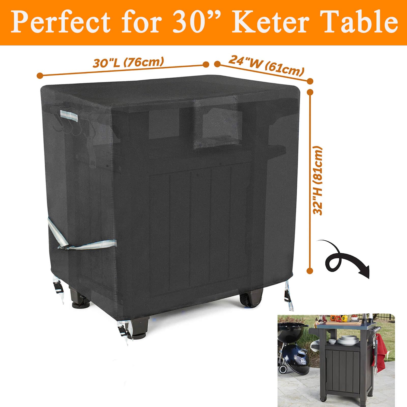Outdoor Grill Cart Prep Table Cover 600D For 30-Inch Keter Unity Portable Outdoor 40 Gal Table With Storage Cabinet, Waterproof