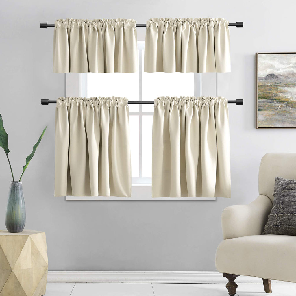 Donren 2 Panels Cream Beige Curtain Valances For Kitchen 42 X 15 Inches Long Room Darkening Rod Pocket Valances