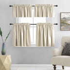 Donren 2 Panels Cream Beige Curtain Valances For Kitchen 42 X 15 Inches Long Room Darkening Rod Pocket Valances