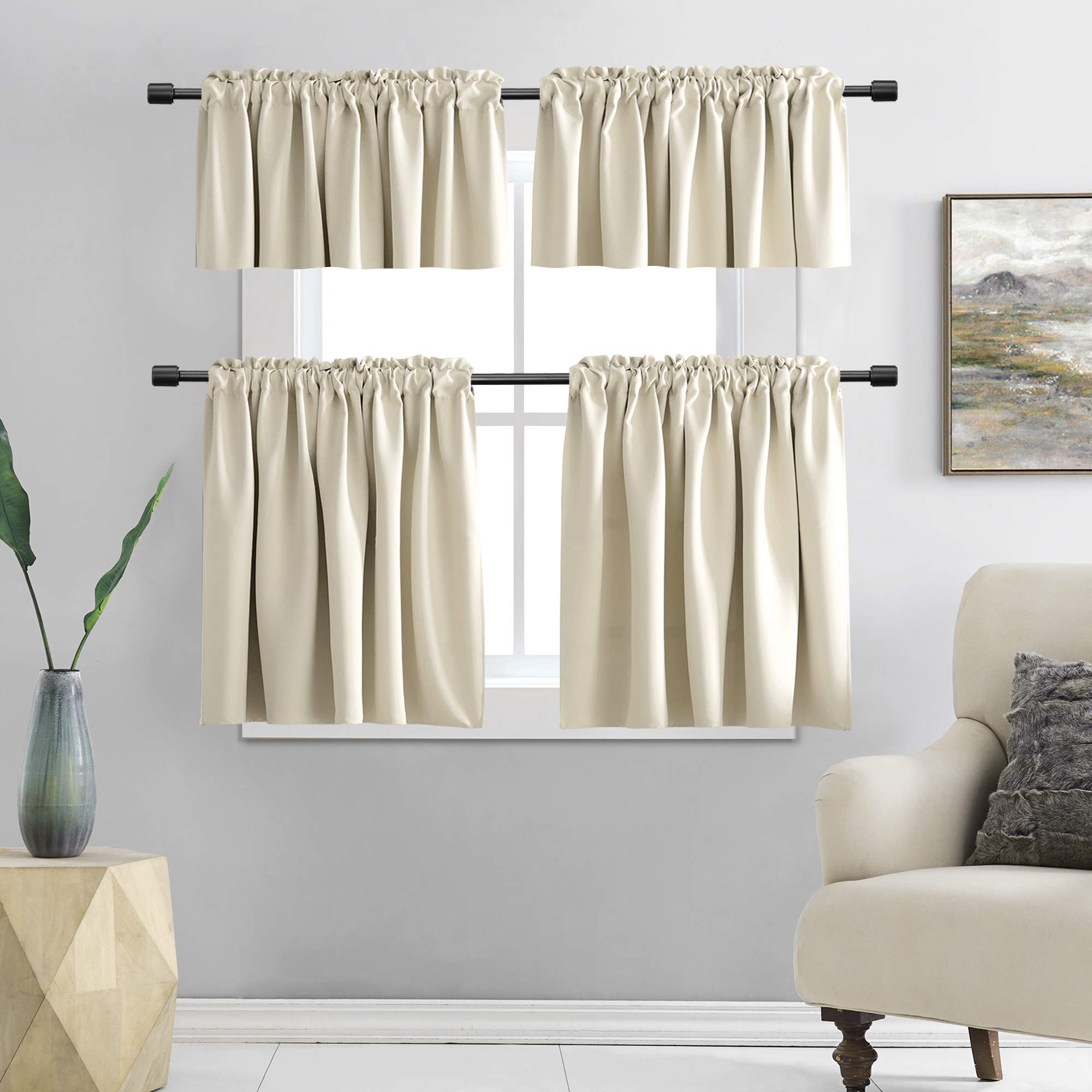 Donren 2 Panels Cream Beige Curtain Valances For Kitchen 42 X 15 Inches Long Room Darkening Rod Pocket Valances