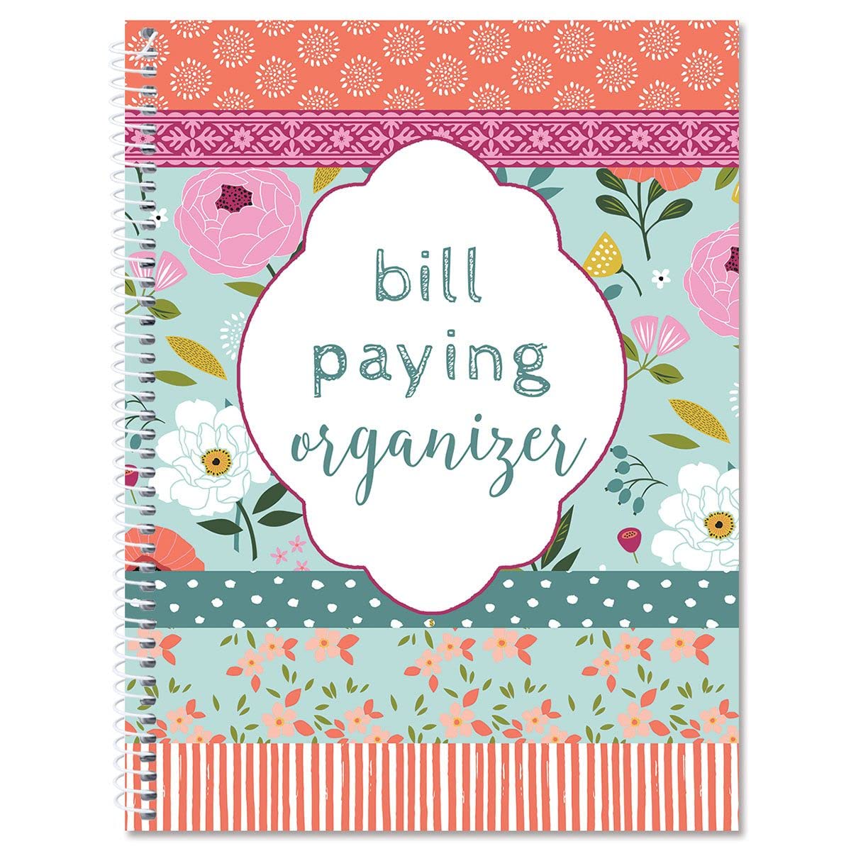 Chic Blooms, By Suzanne Nicoll, Bill Paying Organizer Book - Personal Account Book, 9' By 12 Inch, Spiral-Bound, 14 Pockets, 32