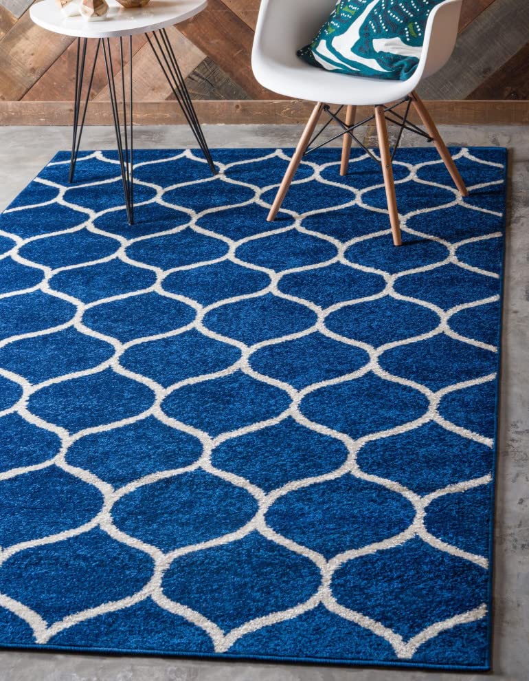 Unique Loom Trellis Frieze Collection Area Rug - Rounded (5' 1'' X 8', Navy Blue/ Ivory)