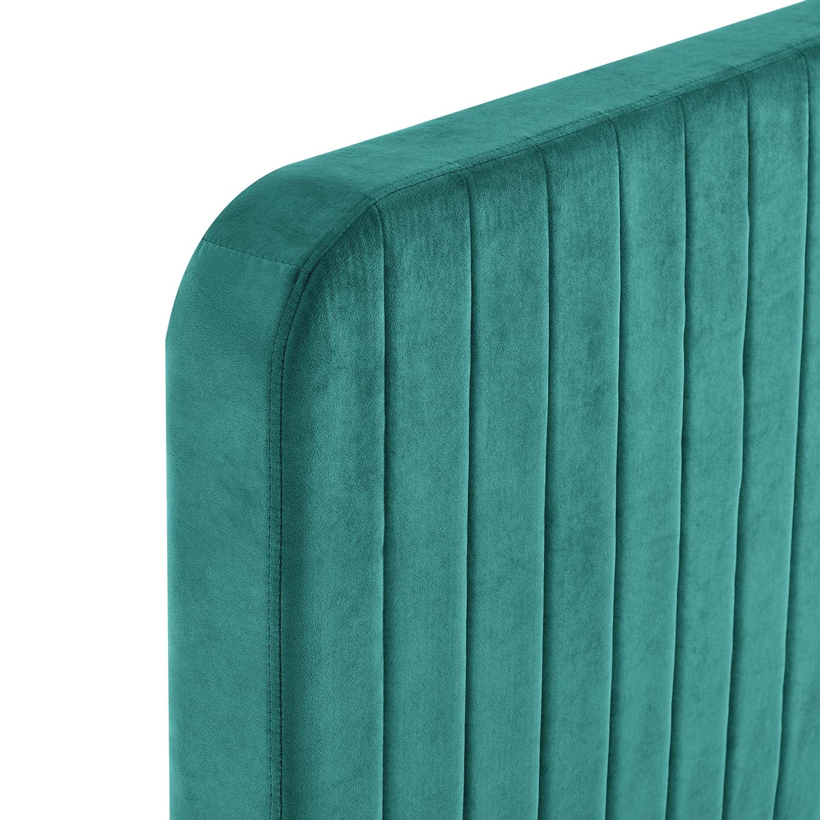 Modway Celine Channel Tufted Performance Velvet Twin Platform Bed in Teal