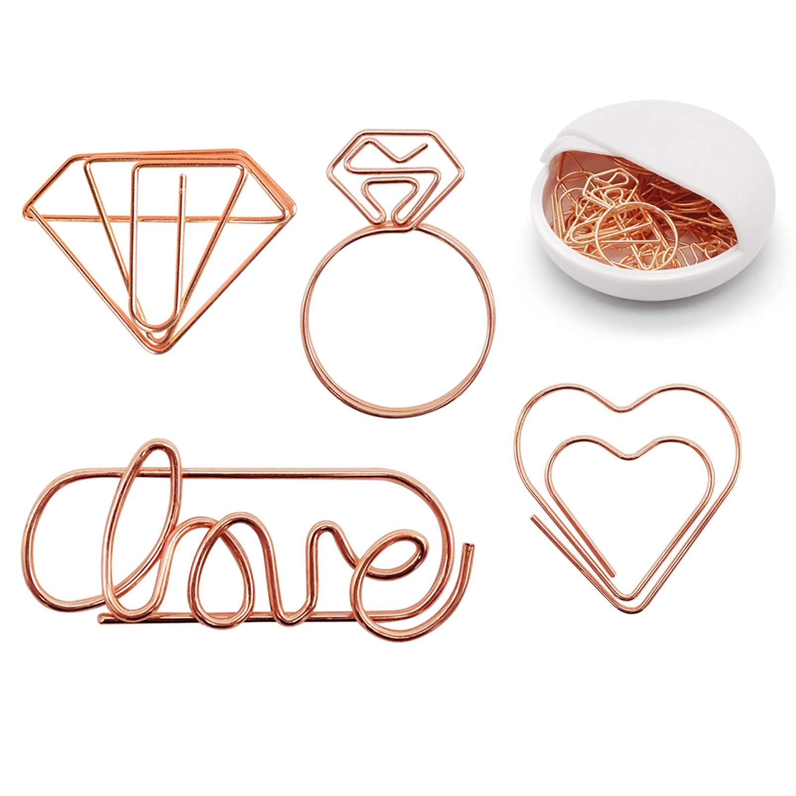 Cute Paper Clips - 20Pcs: 5 Love + 5 Heart + 5 Diamond + 5 Diamond Ring, Funny Bookmark Marking Clip For Office School Wedding P