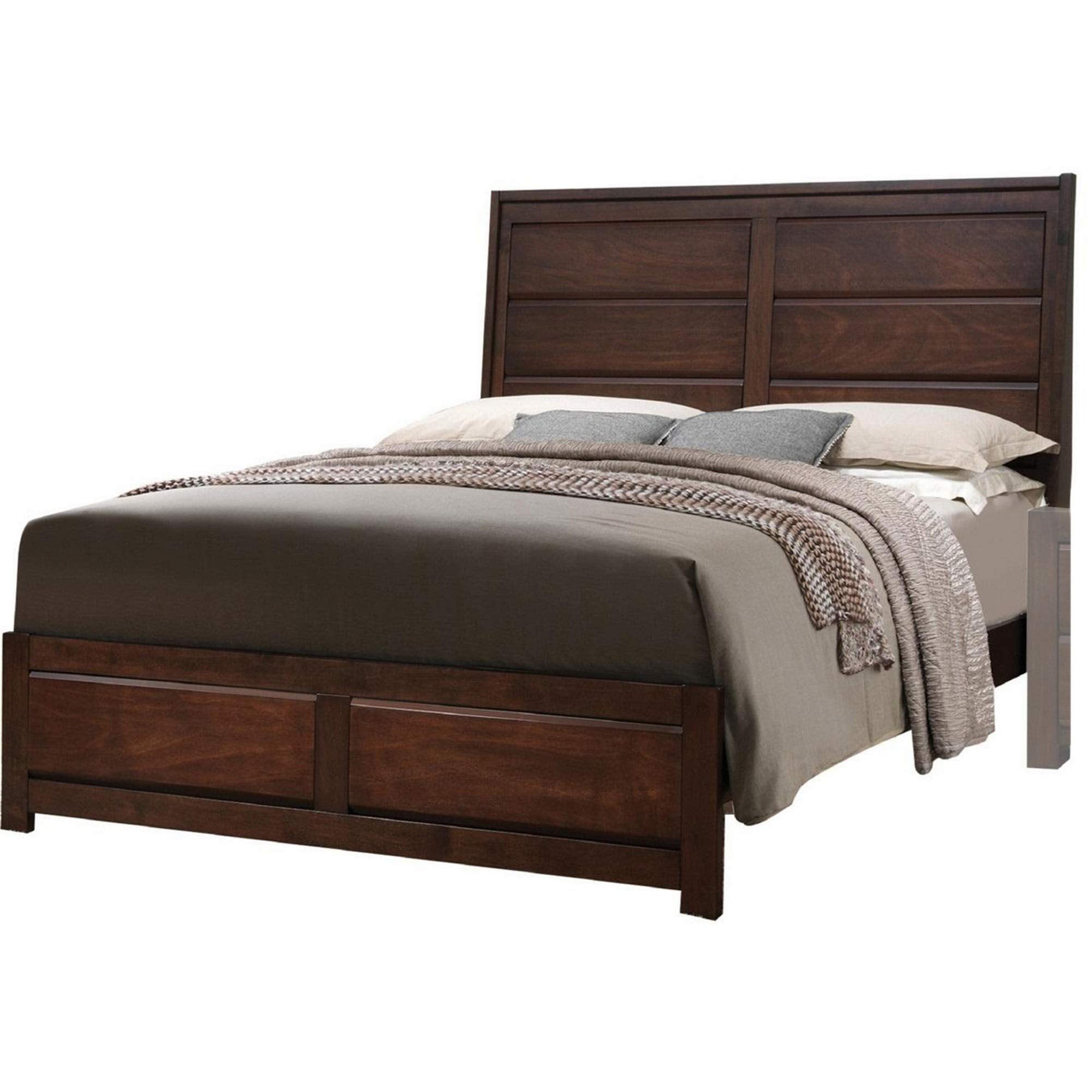 Benjara Raised Panel Design Wooden Eastern King Bed with Sleek Legs, Brown