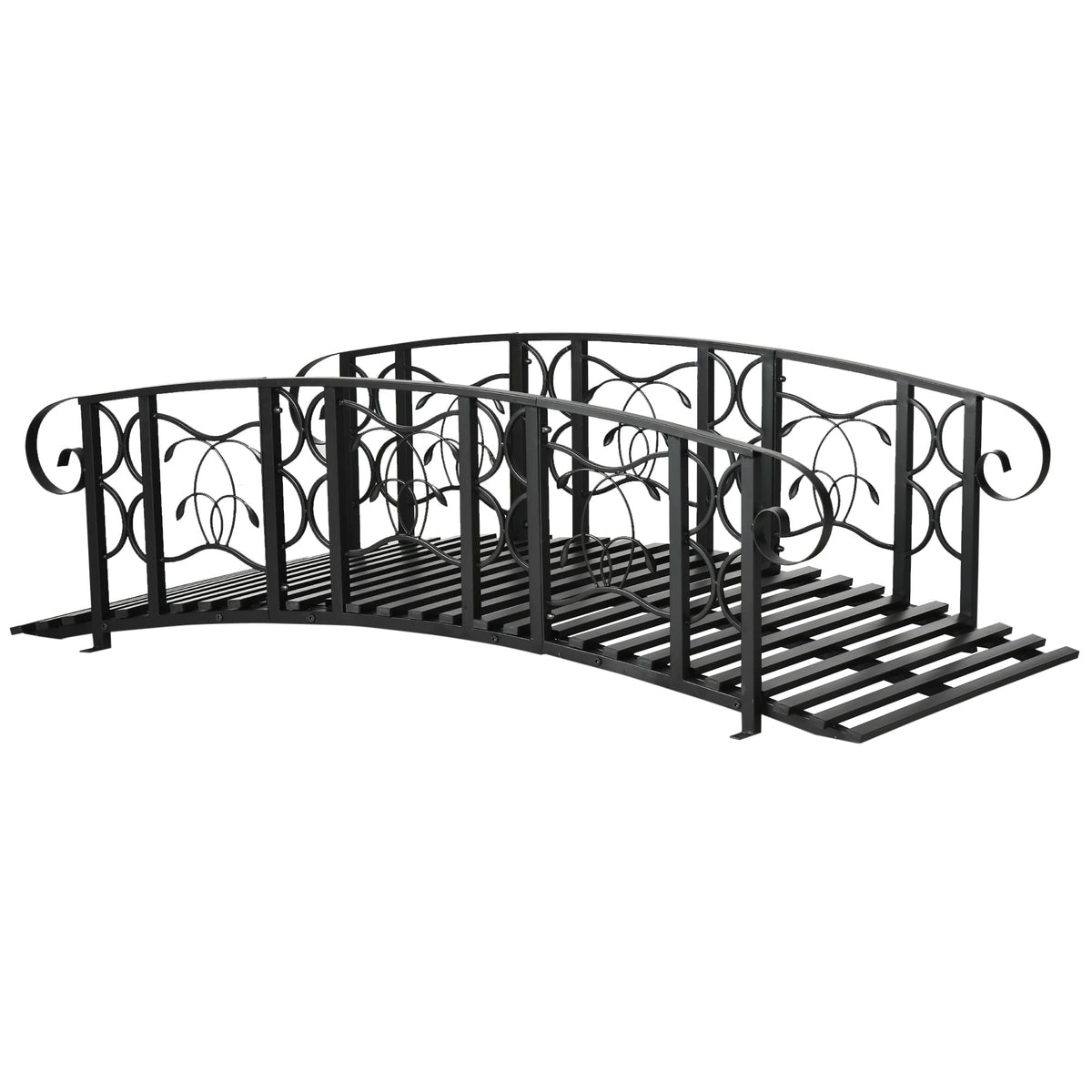 Outsunny 6' Metal Arch Backyard Garden Bridge With 660 Lbs. Weight Capacity, Safety Siderails, Vine Motifs, Easy Assembly For Ba