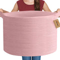 MEGASKET Large Pink Blanket Basket, 22 X 22 X 14 Woven Rope Baskets for Storage, Kids Dog Toy Storage Baskets Organizer Bins, Bl