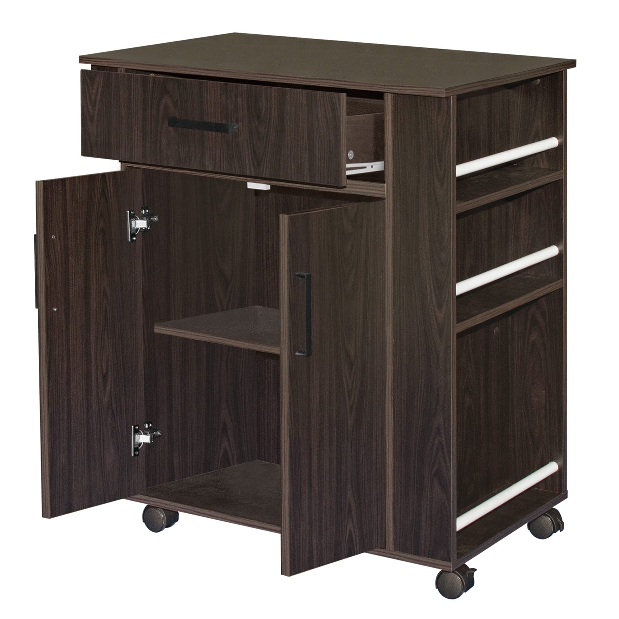 Shelby Rolling Kitchen Cart with Storage Cabinet - Thumbnail 4